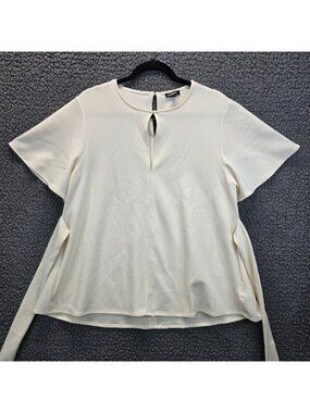 Express Keyhole Neck Short Sleeve Blouse M White Tie Minimalist Fairy Soft Girl